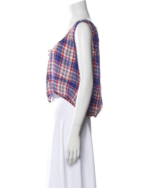 DÔEN Plaid Print Scoop Neck Crop Top