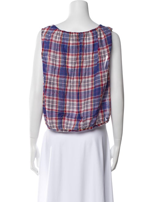 DÔEN Plaid Print Scoop Neck Crop Top