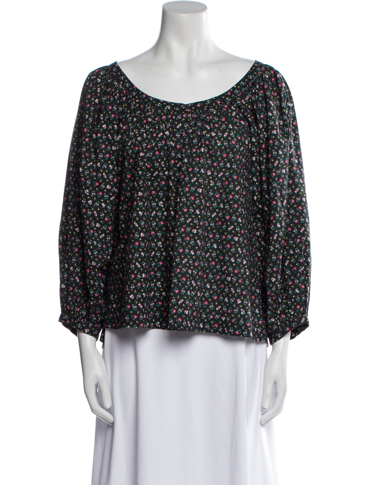 DÔEN Floral Print Bateau Neckline Blouse