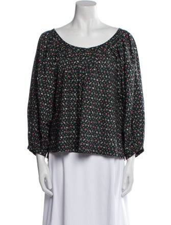 DÔEN Floral Print Bateau Neckline Blouse