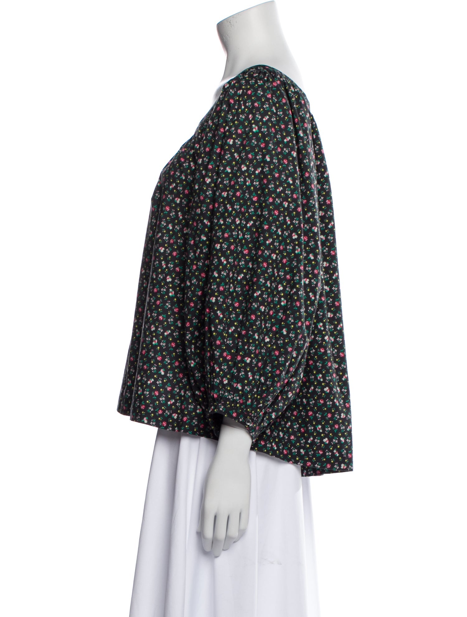 DÔEN Floral Print Bateau Neckline Blouse