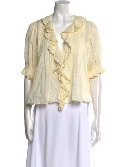 DÔEN V-Neck Three-Quarter Sleeve Blouse