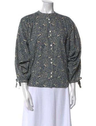 DÔEN Printed Mock Neck Blouse