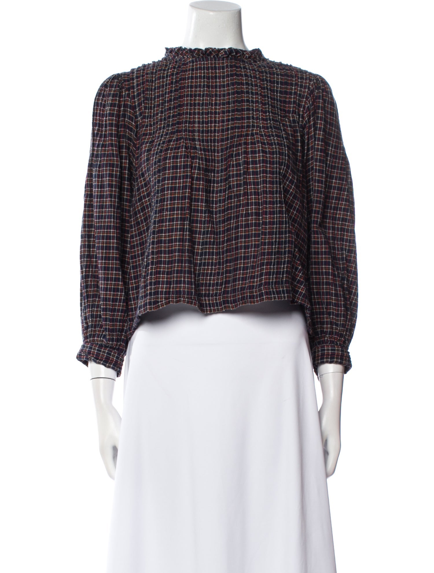 DÔEN Plaid Print Mock Neck Crop Top