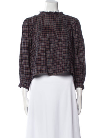 DÔEN Plaid Print Mock Neck Crop Top