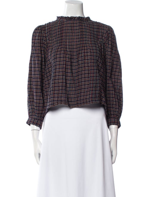 DÔEN Plaid Print Mock Neck Crop Top