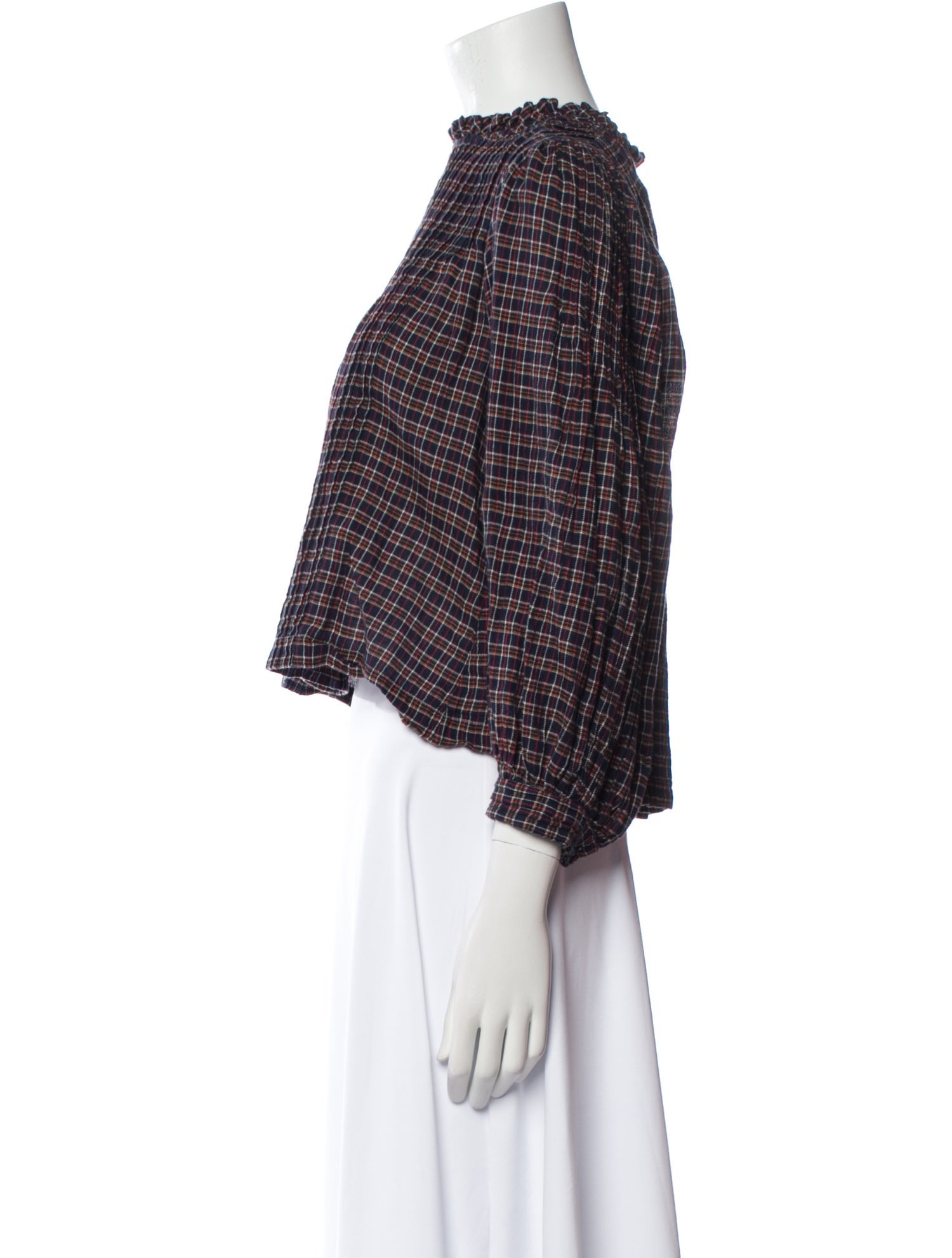 DÔEN Plaid Print Mock Neck Crop Top
