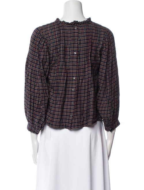 DÔEN Plaid Print Mock Neck Crop Top
