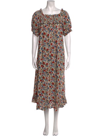 DÔEN Floral Print Midi Length Dress