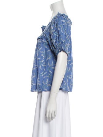 DÔEN Floral Print Square Neckline Blouse