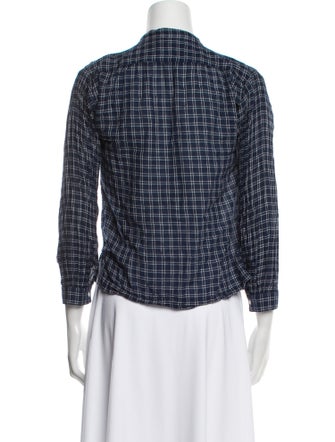 DÔEN Plaid Print Mock Neck Button-Up Top