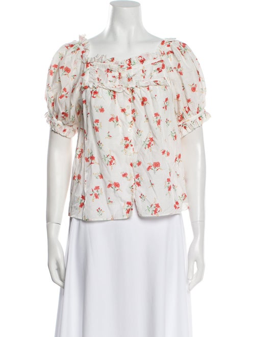 DÔEN Floral Print Square Neckline Blouse