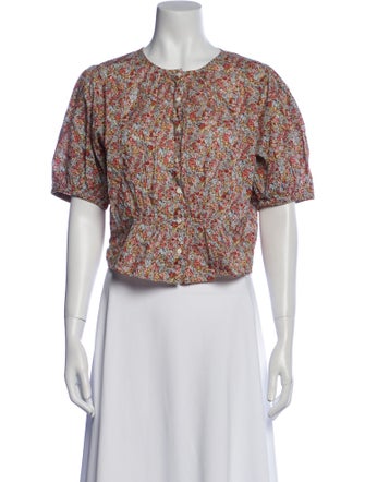 DÔEN Floral Print Crew Neck Crop Top