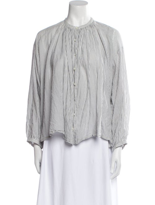 DÔEN Striped Mock Neck Button-Up Top