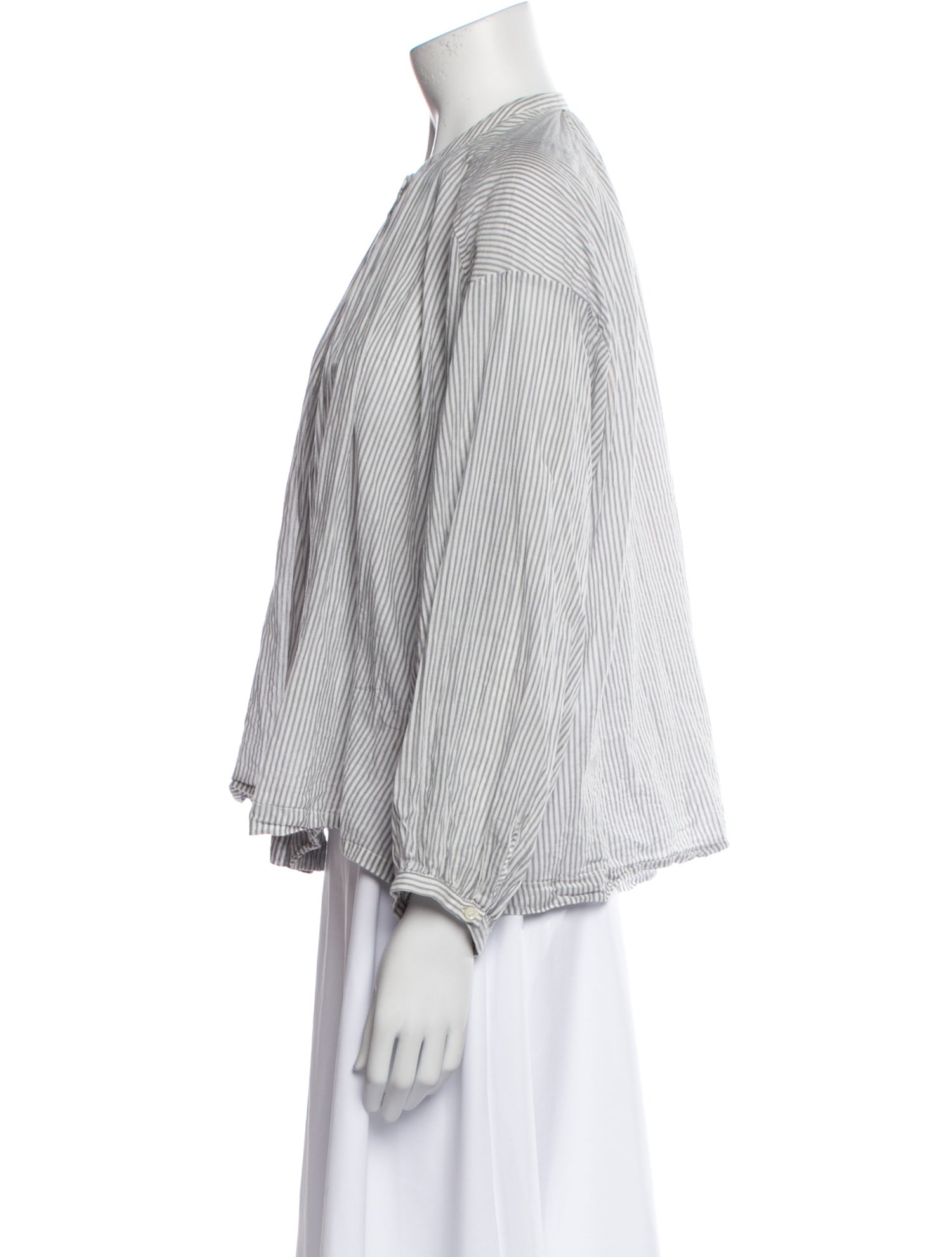 DÔEN Striped Mock Neck Button-Up Top