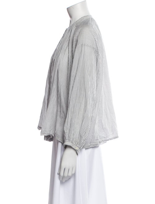 DÔEN Striped Mock Neck Button-Up Top