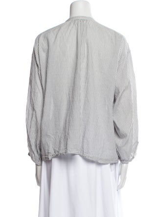 DÔEN Striped Mock Neck Button-Up Top