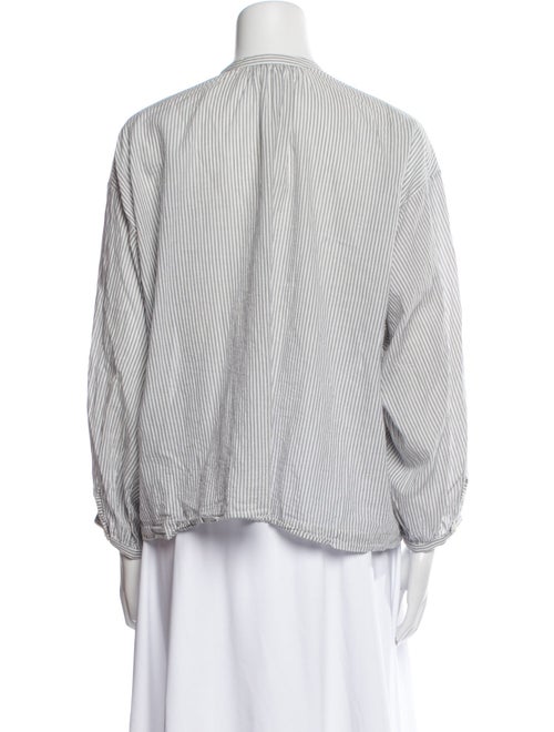 DÔEN Striped Mock Neck Button-Up Top