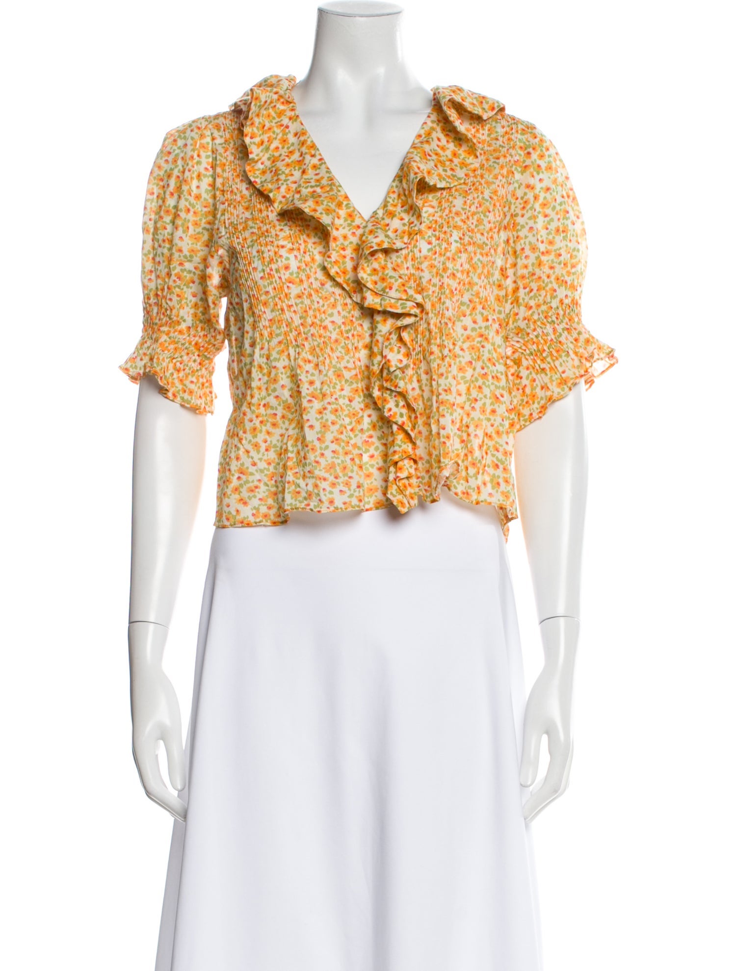 DÔEN Floral Print V-Neck Crop Top