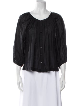 DÔEN Scoop Neck Three-Quarter Sleeve Button-Up Top