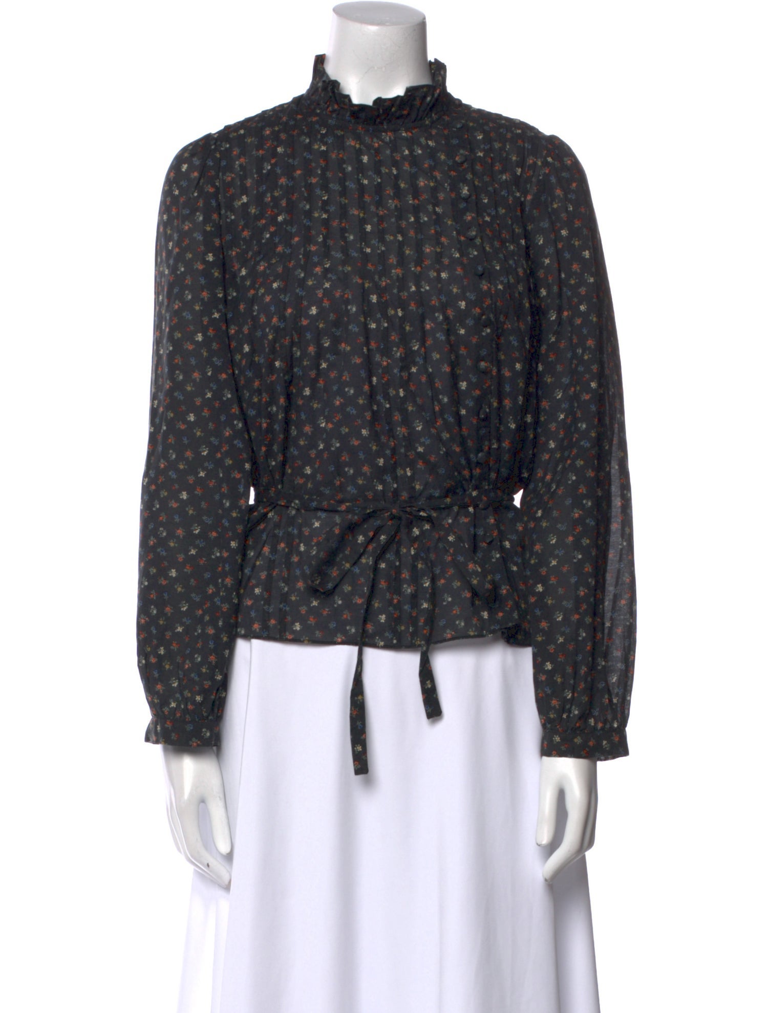 DÔEN Floral Print Mock Neck Blouse
