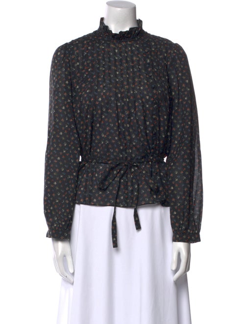 DÔEN Floral Print Mock Neck Blouse