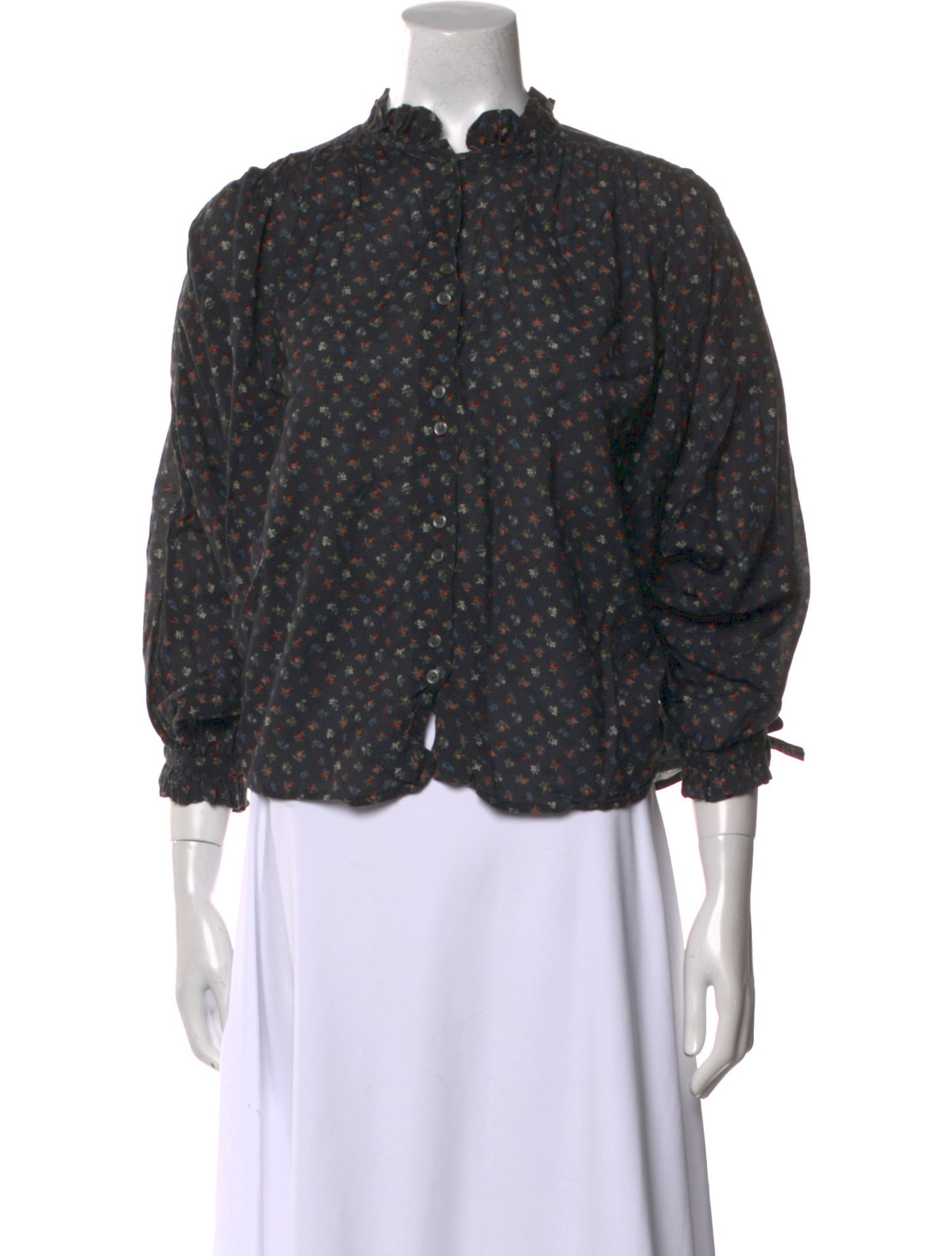 DÔEN Floral Print Mock Neck Blouse