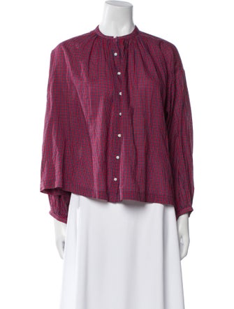 DÔEN Plaid Print Crew Neck Blouse