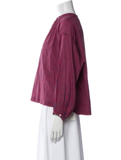 DÔEN Plaid Print Crew Neck Blouse