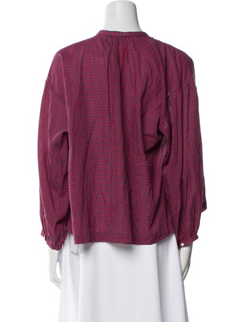 DÔEN Plaid Print Crew Neck Blouse