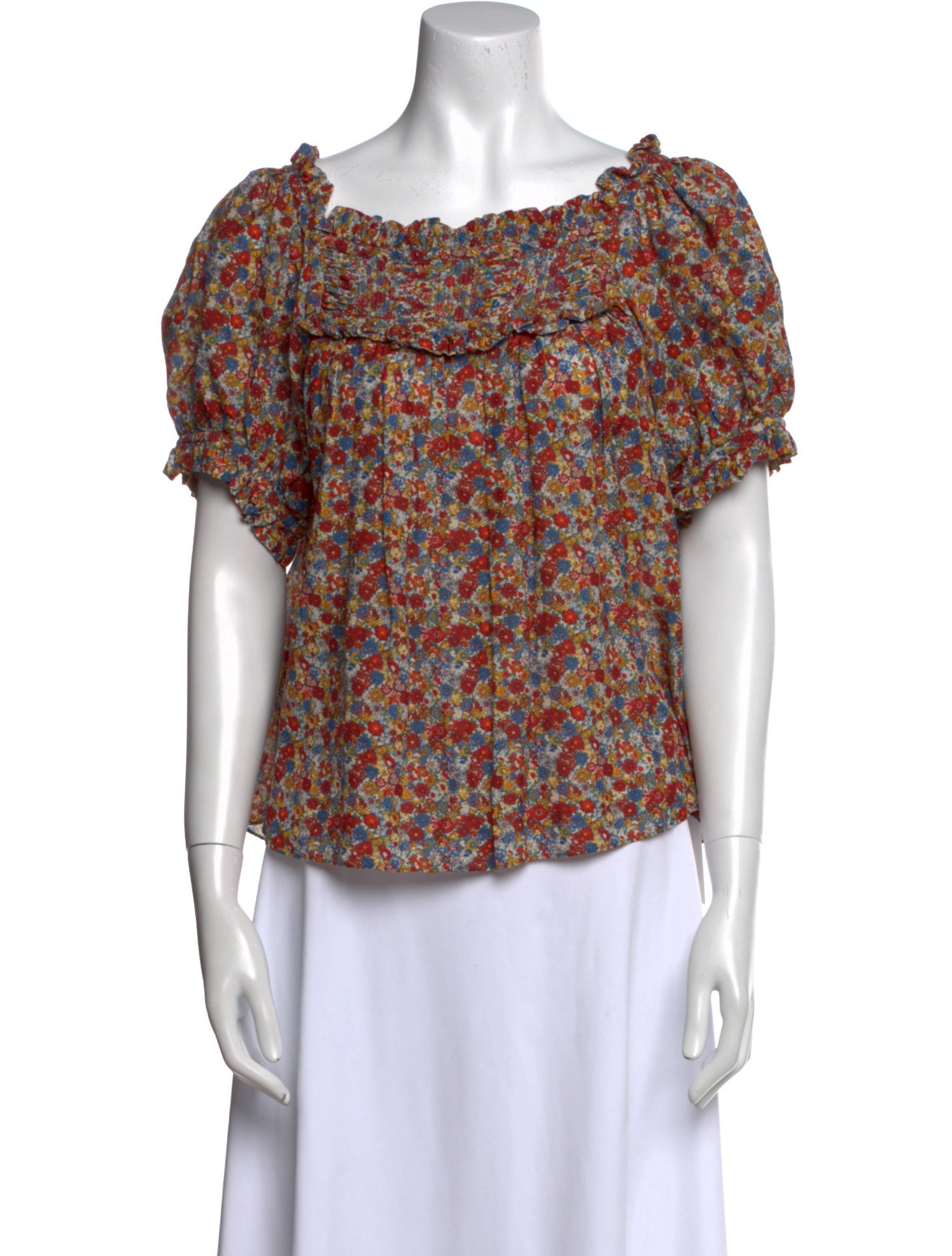 DÔEN Floral Print Scoop Neck Blouse