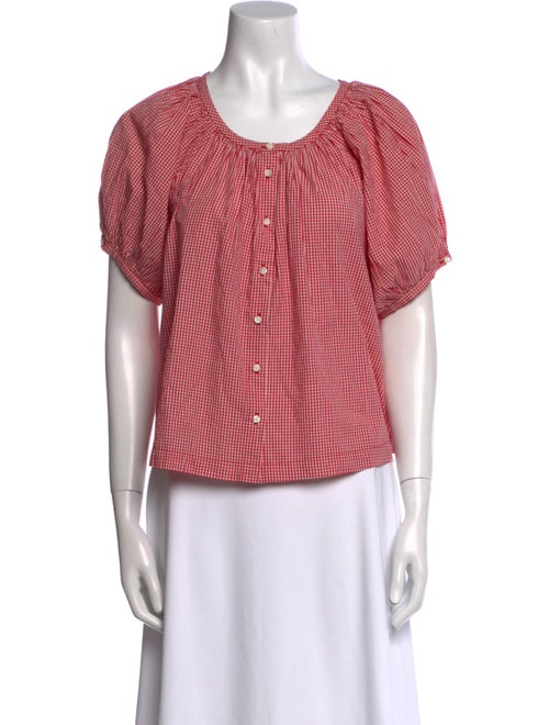 DÔEN Plaid Print Scoop Neck Top