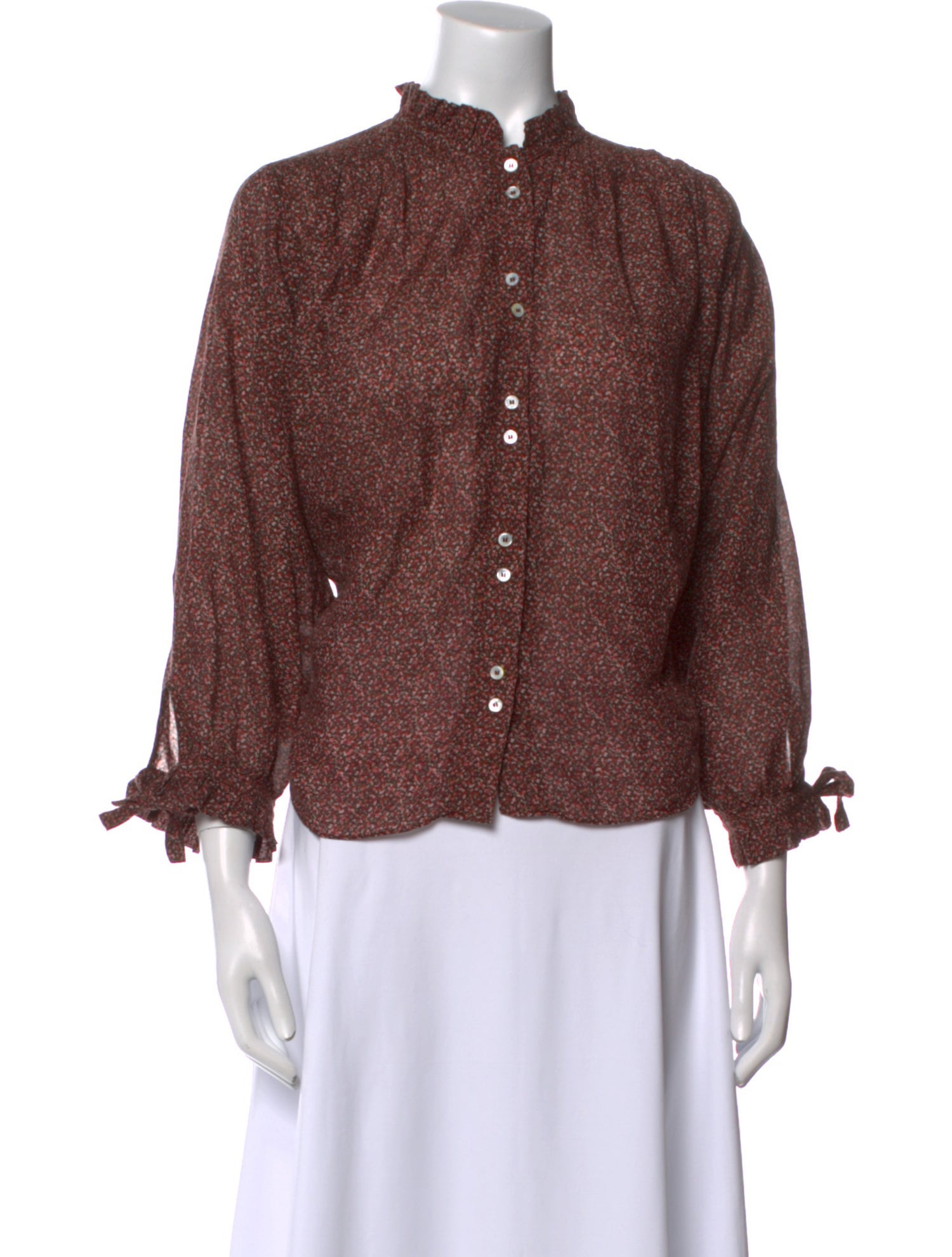 DÔEN Printed Mock Neck Blouse