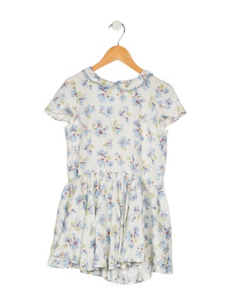 DÔEN Girls' Floral Silk Short Sleeve Dress