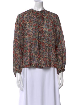 DÔEN Floral Print Crew Neck Blouse