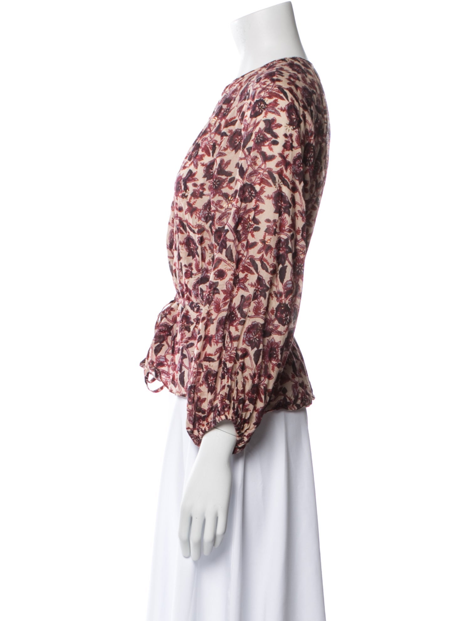 DÔEN Floral Print Crew Neck Blouse