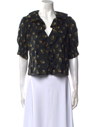 DÔEN Printed V-Neck Crop Top