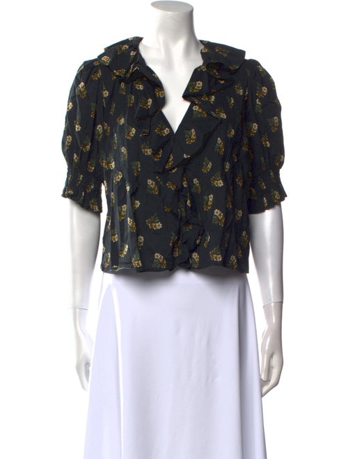 DÔEN Printed V-Neck Crop Top