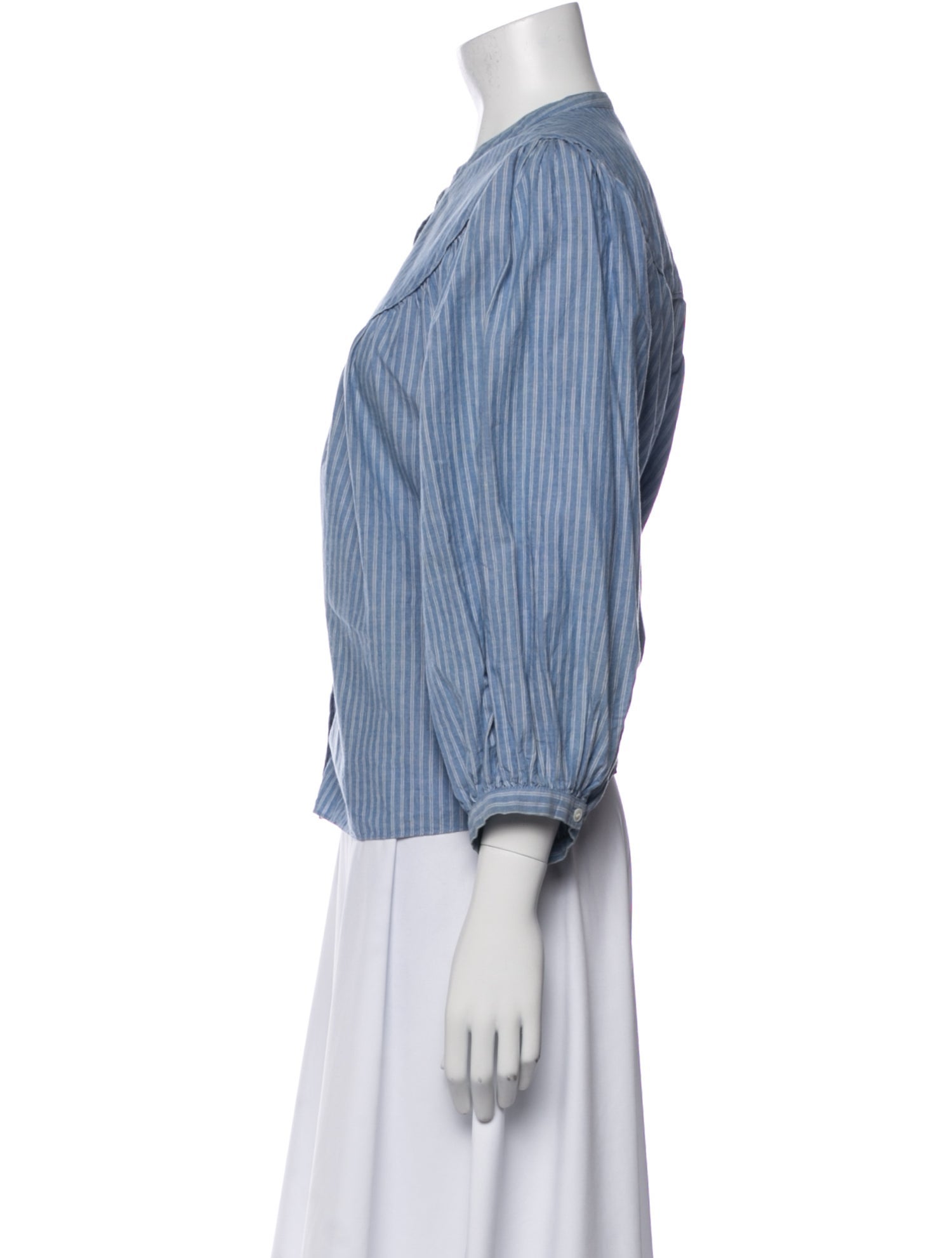 DÔEN Striped Crew Neck Button-Up Top