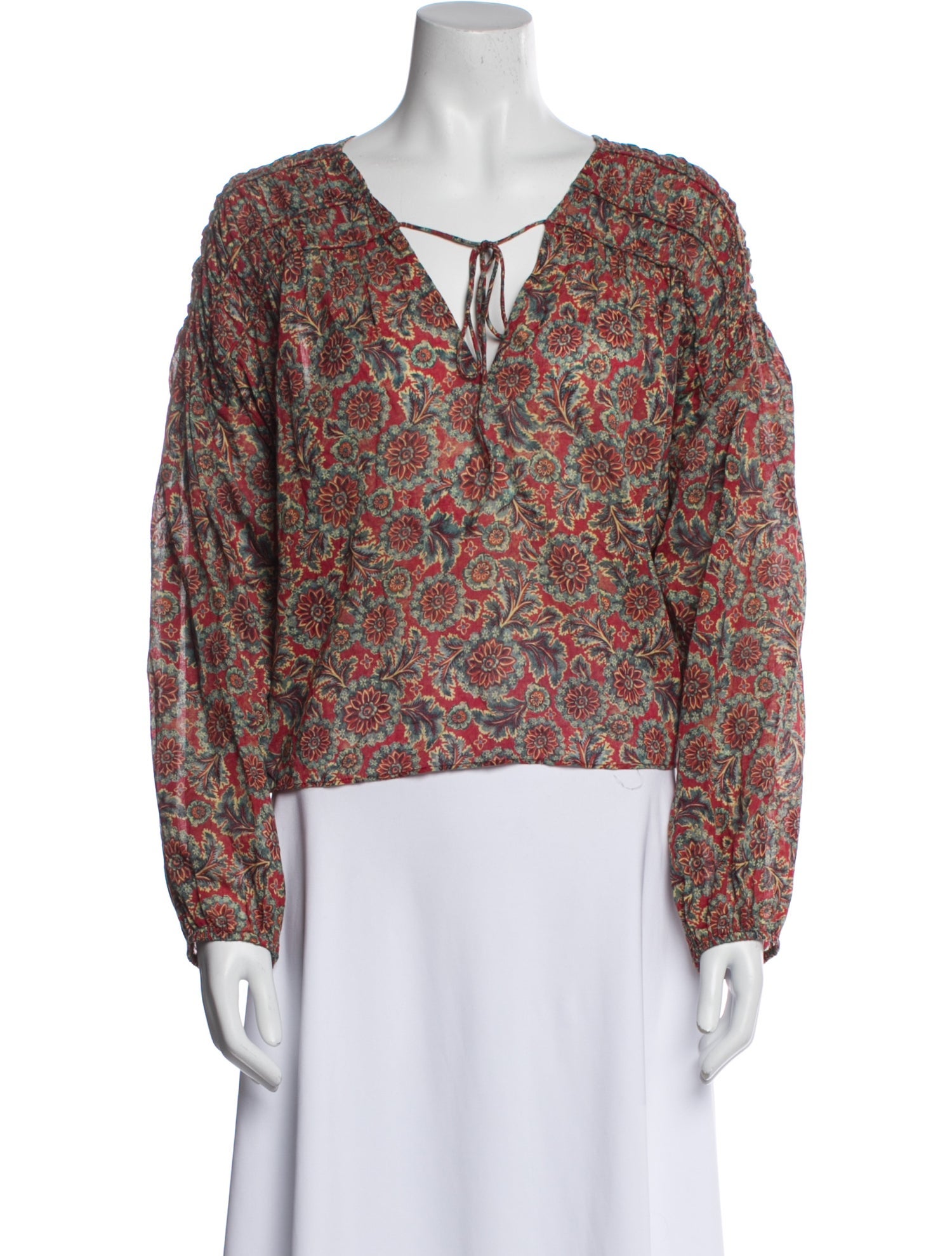 DÔEN Paisley Print V-Neck Blouse
