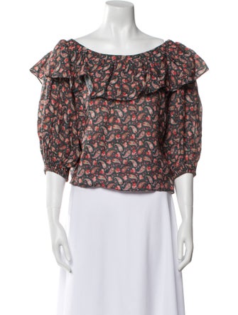 DÔEN Floral Print Bateau Neckline Crop Top
