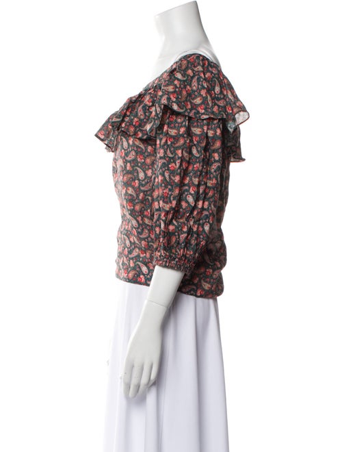 DÔEN Floral Print Bateau Neckline Crop Top