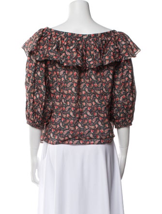 DÔEN Floral Print Bateau Neckline Crop Top