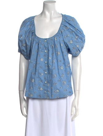 DÔEN Printed Scoop Neck Blouse