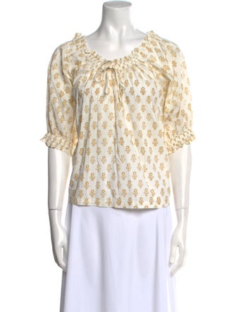 DÔEN Floral Print Scoop Neck Blouse