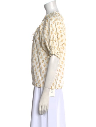 DÔEN Floral Print Scoop Neck Blouse