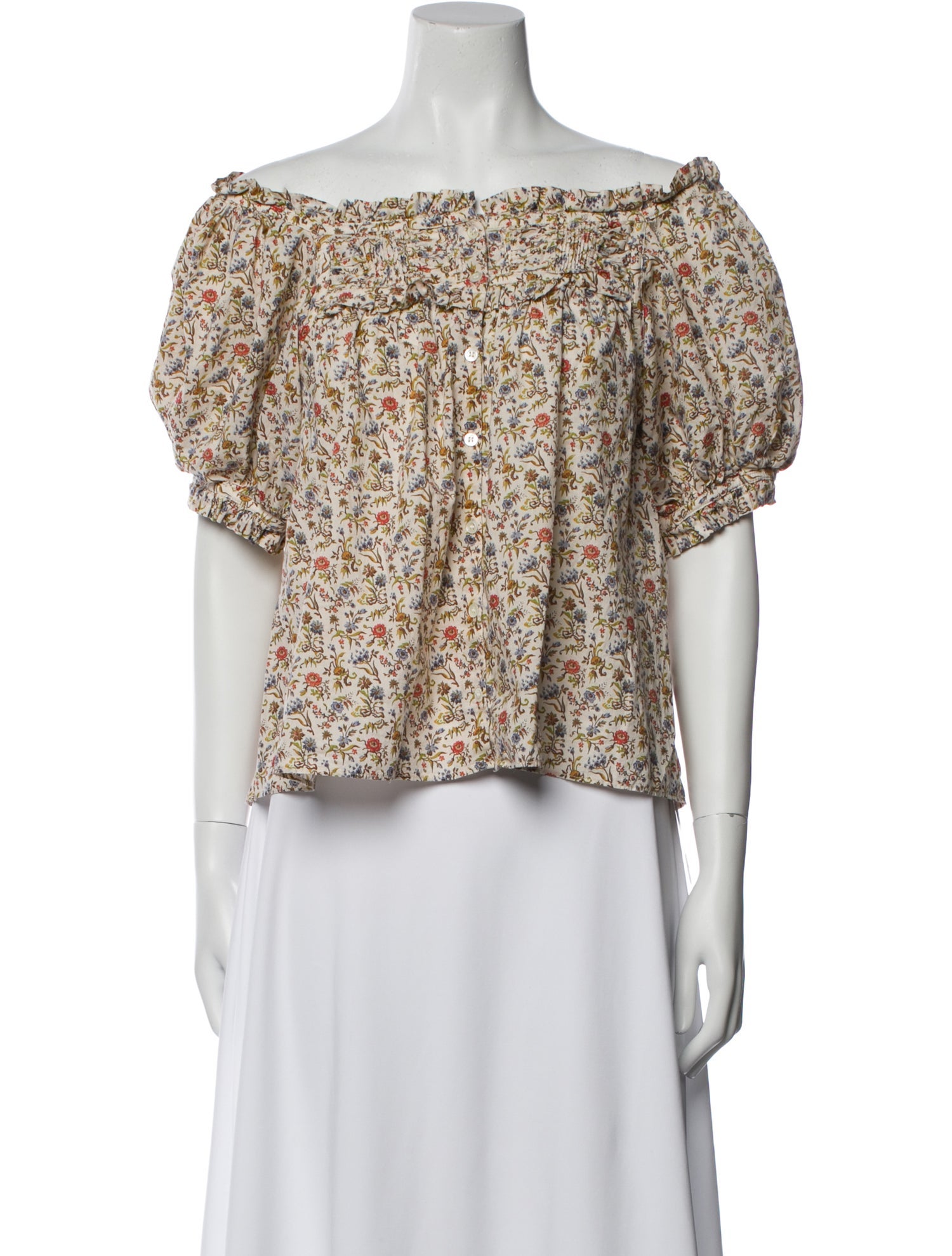 DÔEN Floral Print Off-The-Shoulder Crop Top