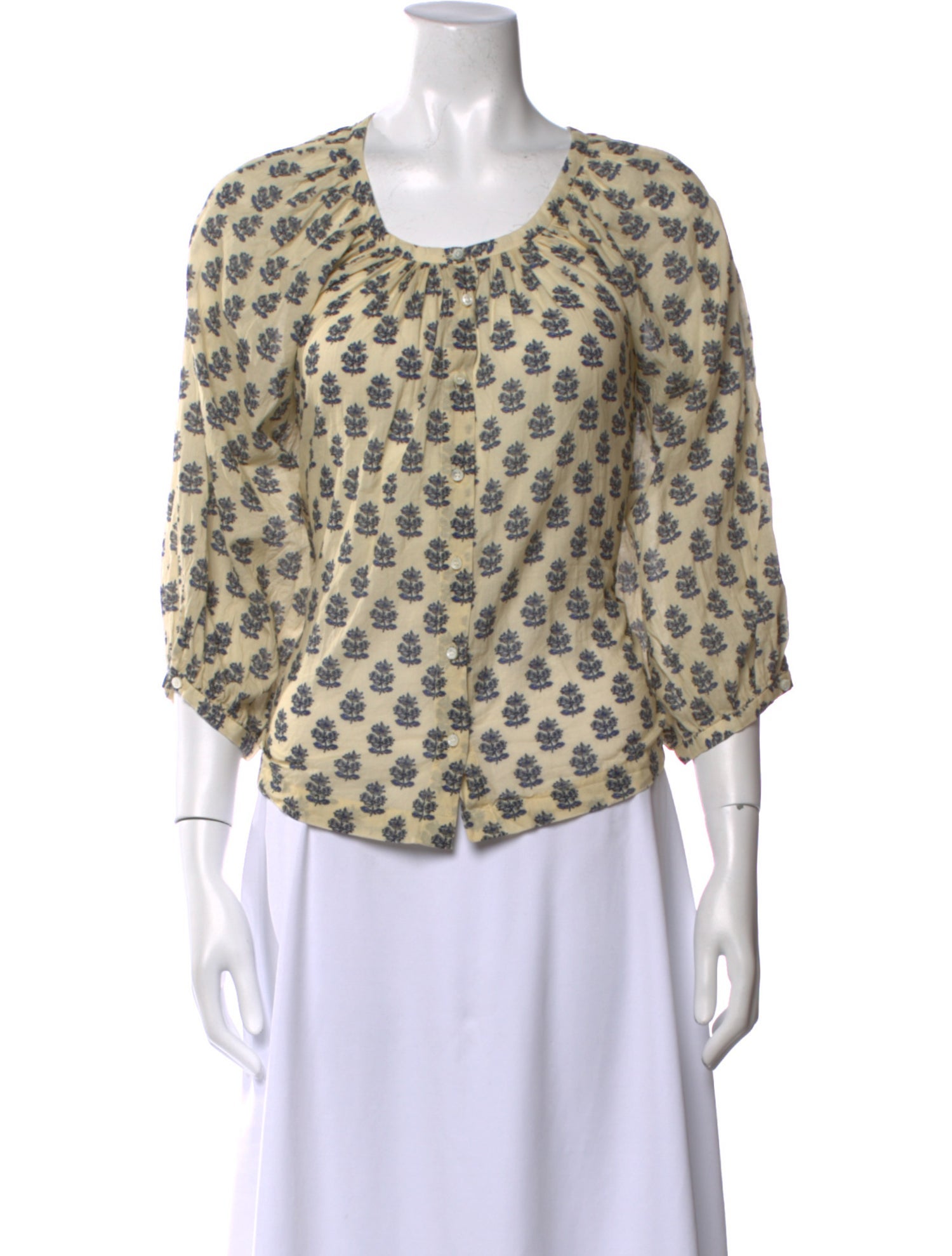 DÔEN Printed Scoop Neck Blouse