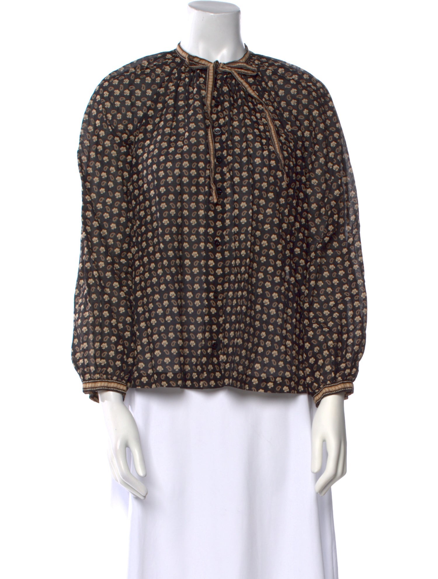 DÔEN Floral Print Mock Neck Blouse