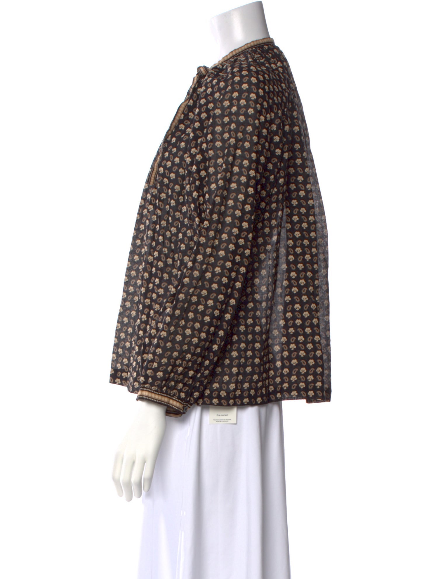 DÔEN Floral Print Mock Neck Blouse